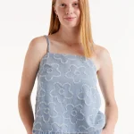 Denim top with woven flowers COMPANIA FANTASTICA SS25
