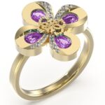 STEEL AMAZING BLOSSOM Gold Ring With Flower With Purple Stones GUESS SS25