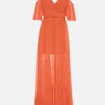 Μάξι φόρεμα διαφάνεια με βολάν μανίκια LYNNE SS25