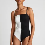 Black two-tone straight neckline swimsuit COMPANIA FANTASTICA SS25