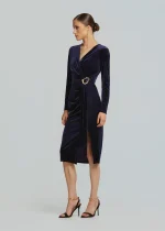 Midi fitted dress with velvet look LYNNE FW25-26 - Image 3