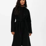 Women's black coat with belt ONLY FW25-26