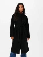 Γυναικείο μαύρο παλτό με ζώνη ONLY FW25-26