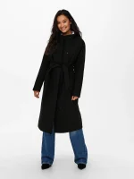 Γυναικείο μαύρο παλτό με ζώνη ONLY FW25-26 - Image 5