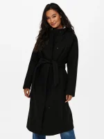Γυναικείο μαύρο παλτό με ζώνη ONLY FW25-26 - Image 6
