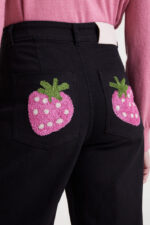 Black jeans with strawberry embroidery COMPANIA FANTASTICA FW25-26 - Image 4