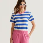 T-shirt with blue and white striped print COMPANIA FANTASTICA SS26