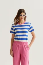 T-shirt with blue and white striped print COMPANIA FANTASTICA SS26