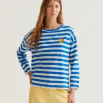 T-shirt with blue striped print and embroidered heart COMPANIA FANTASTICA SS26