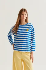 T-shirt with blue striped print and embroidered heart COMPANIA FANTASTICA SS26