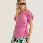 100% cotton pink t-shirt with side knot COMPANIA FANTASTICA SS26