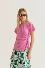 100% cotton pink t-shirt with side knot COMPANIA FANTASTICA SS26