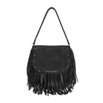 Τσάντα ώμου με κρόσσια και καπάκι σε μαύρο χρώμα LE PANDORINE SS26