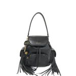 Fringe backpack with pockets and side fringes in black LE PANDORINE SS26