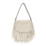 Fringe shoulder bag with flap and fringes in cream color LE PANDORINE SS26