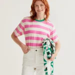 T-shirt with pink and white striped print COMPANIA FANTASTICA SS26