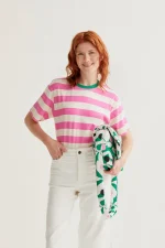 T-shirt with pink and white striped print COMPANIA FANTASTICA SS26
