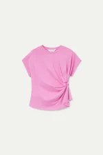 100% cotton pink t-shirt with side knot COMPANIA FANTASTICA SS26 - Image 2