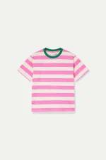 T-shirt with pink and white striped print COMPANIA FANTASTICA SS26 - Image 2