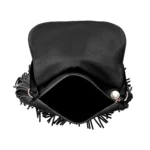 Fringe shoulder bag with flap and fringes in black color LE PANDORINE SS26 - Image 3