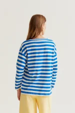 T-shirt with blue striped print and embroidered heart COMPANIA FANTASTICA SS26 - Image 3