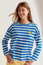 T-shirt with blue striped print and embroidered heart COMPANIA FANTASTICA SS26 - Image 6