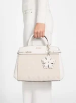 White logo melinda triple compartment satchel bag GUESS SS26 - Image 6