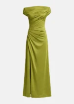 Ντραπέ off shoulder φόρεμα σε σατέν όψη LYNNE SS26