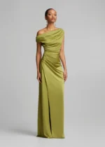 Ντραπέ off shoulder φόρεμα σε σατέν όψη LYNNE SS26 - Image 4