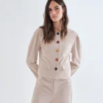 Μπεζ κοτλέ σακάκι με πολύχρωμα κουμπιά COMPANIA FANTASTICA FW26-27