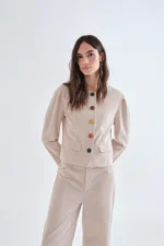 Μπεζ κοτλέ σακάκι με πολύχρωμα κουμπιά COMPANIA FANTASTICA FW26-27