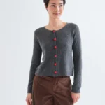 Dark gray cardigan with red heart buttons COMPANIA FANTASTICA FW26-27