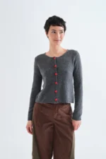Dark gray cardigan with red heart buttons COMPANIA FANTASTICA FW26-27