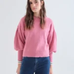 Ροζ πλεκτό πουλόβερ με ραφές COMPANIA FANTASTICA FW26-27