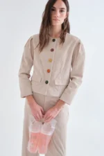 Μπεζ κοτλέ σακάκι με πολύχρωμα κουμπιά COMPANIA FANTASTICA FW26-27 - Image 5