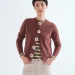 Brown knit cardigan with floral buttons COMPANIA FANTASTICA FW26-27