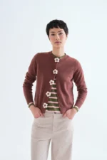 Brown knit cardigan with floral buttons COMPANIA FANTASTICA FW26-27