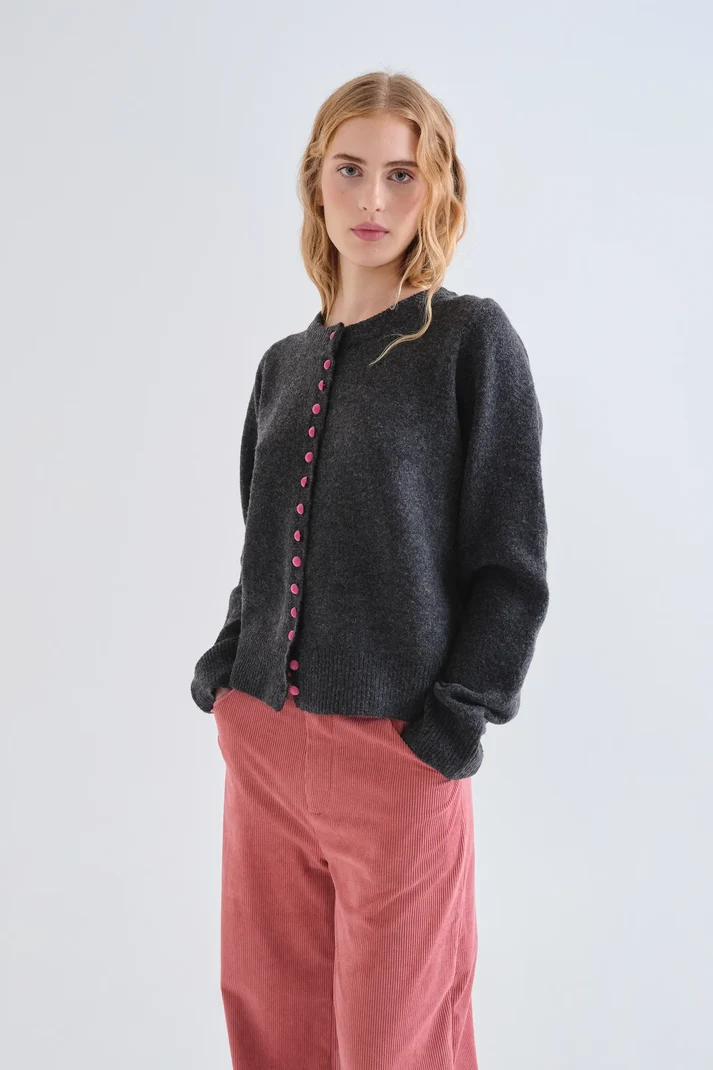 1 Σκούρο γκρι ζακέτα με ροζ κουμπιά COMPANIA FANTASTICA FW26-27 - Image 1