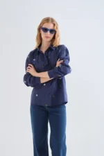 100% cotton navy blue shirt with floral embroidery COMPANIA FANTASTICA FW26-27