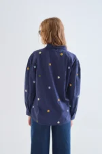 100% cotton navy blue shirt with floral embroidery COMPANIA FANTASTICA FW26-27 - Image 2