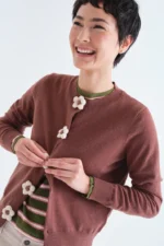 Brown knit cardigan with floral buttons COMPANIA FANTASTICA FW26-27 - Image 5
