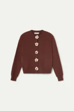 Brown knit cardigan with floral buttons COMPANIA FANTASTICA FW26-27 - Image 6