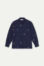 100% cotton navy blue shirt with floral embroidery COMPANIA FANTASTICA FW26-27 - Image 6