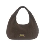 Μεγάλο πλεγμένο hobo Panama σε σκούρο καφέ χρώμα LE PANDORINE FW26-27