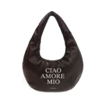 Colorado shiny shoulder bag with dark brown phrase LE PANDORINE FW26-27