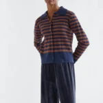 Navy and brown striped knit cardigan COMPANIA FANTASTICA FW26-27