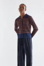 Navy and brown striped knit cardigan COMPANIA FANTASTICA FW26-27