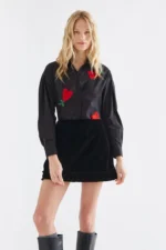 100% black cotton shirt with embroidered heart COMPANIA FANTASTICA FW26-27