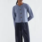 Basic greyish-blue cotton blend cardigan COMPANIA FANTASTICA FW26-27