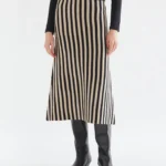 Μαύρη και μπεζ ριγέ μίντι φούστα COMPANIA FANTASTICA FW26-27